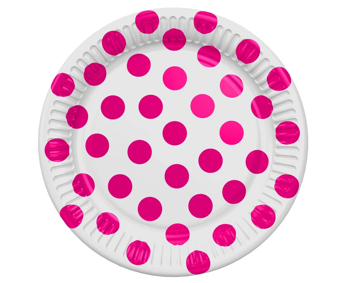 Paper plates Polka Dots, magenta, 18 cm, 6 pcs